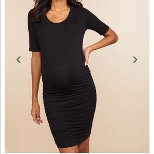 Black maternity dress with side ruching
